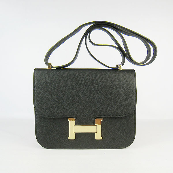 7A Hermes Oxhide Leather Message Bag Black H017 - Click Image to Close